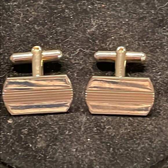 Vtg Art Deco 10kt gold plated diamond etched engravable bullet back cufflinks - Picture 3 of 14